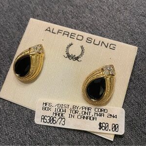 ALFRED SUNG Gold and Black Teardrop Earrings